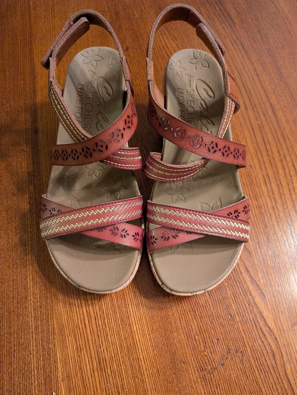 Skechers Women's Rust Brown Strappy Wedge Slingback Sandals 7